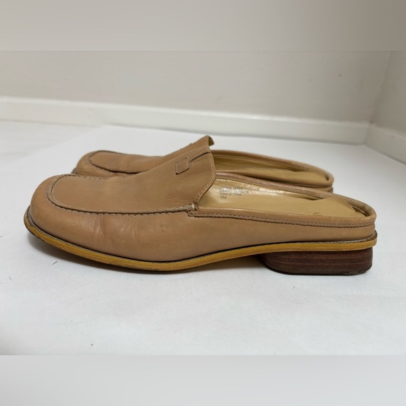 Ann Klein camel tan leather loafers‎ clogs flats square toe slip on mules size 7 - Picture 3 of 12